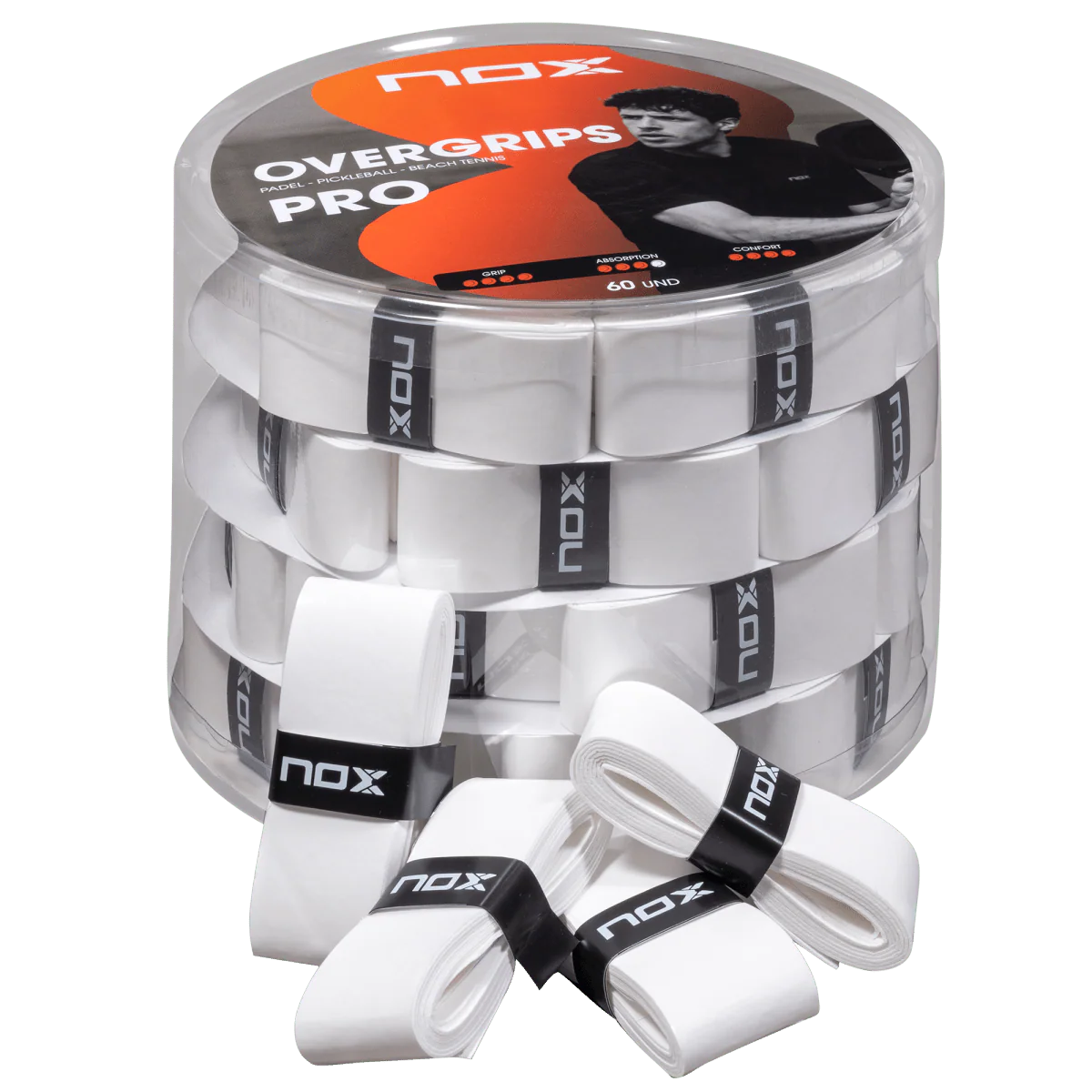 Nox Overgrips PRO white smooth can (60 pcs)